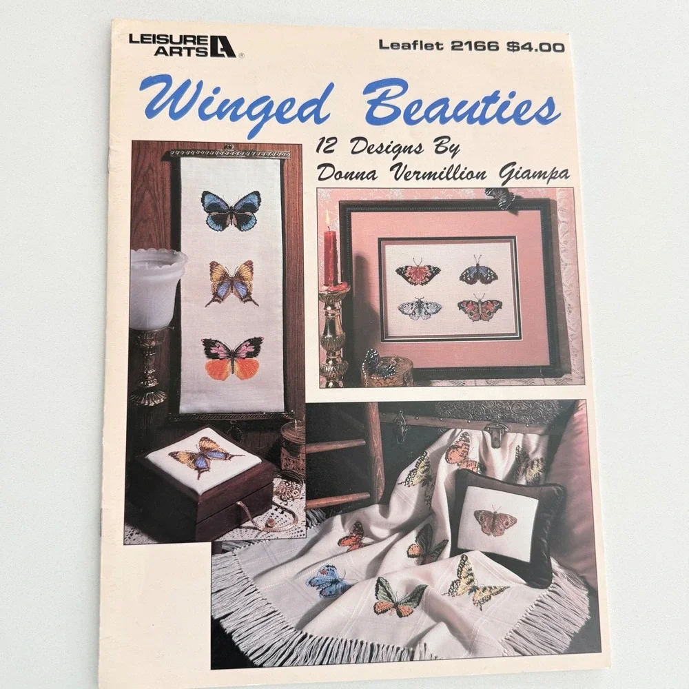 Lot 2 Vintage Cross Stitch Pattern Books‎ Sunflowers Butterflies Floral